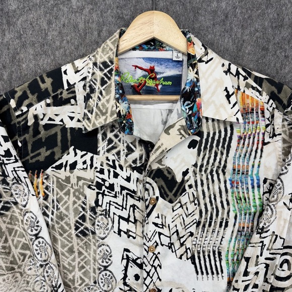 Robert Graham Shirt Men's Large Grass Skirt Surfing Devil Flip Cuff Abstract - Picture 4 of 11